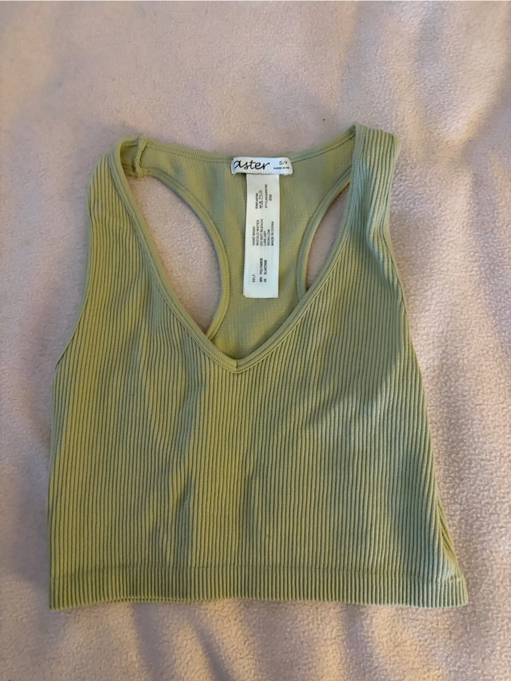 Re/Done Light Olive Ribbed V‑Neck Racerback Tank